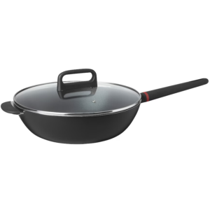 Wok with lid, non-stick coating